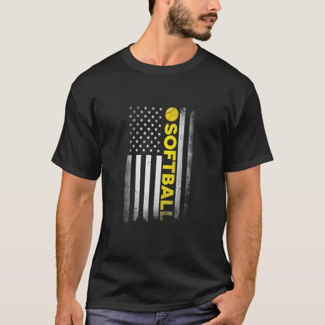 Softball Dad Mum Usa Us American Flag Apparel Fath T-Shirt (Front)