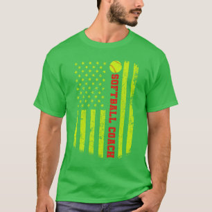 Softball Dad Mum USA US American Flag Apparel TShi T-Shirt