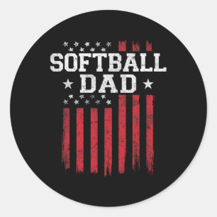 Softball Dad Proud American Flag Usa Patriot Patri Classic Round Sticker