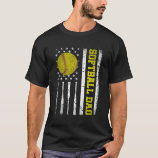 Softball Dad Us American Flag Dad For Father'S Day T-Shirt