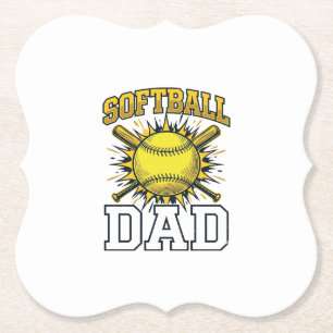Softball Dad Vintage Engraving Shirt Design_1 Paper Coaster