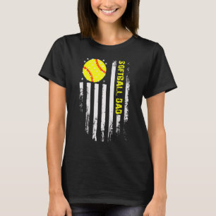 Softball Dad Vintage Flag Usa American Flag Father T-Shirt
