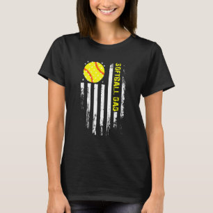 Softball Dad Vintage Flag Usa American Flag Father T-Shirt