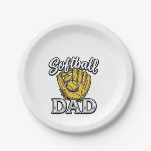 Softball Dad Vintage Glove Shirt Design_1 Paper Plate