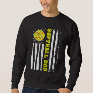 Softball Dad Vintage USA American Flag Father's da Sweatshirt