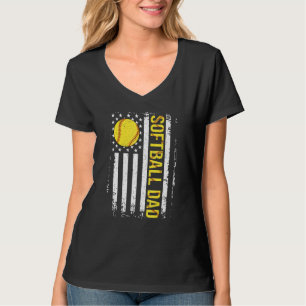 Softball Dad Vintage USA American Flag Father's da T-Shirt