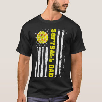 Softball Dad Vintage Usa American Flag Father's T-Shirt