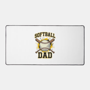 Softball Dad Vintage Varsity Crossed Bats Design_1 Desk Mat