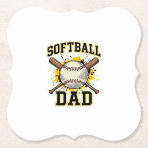 Softball Dad Vintage Varsity Crossed Bats Design_1 Paper Coaster