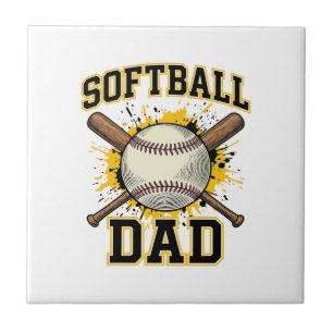 Softball Dad Vintage Varsity Crossed Bats Design_1 Tile