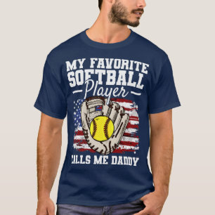 Softball Daddy USA Flag Father T-Shirt