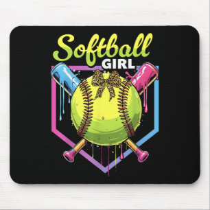 Softball Drip Girls Ice Cream Drip Youth Softball Mouse Mat