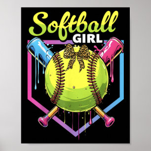 Softball Drip Girls Ice Cream Drip Youth Softball Poster