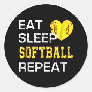 Softball Eat Sleep Softball Repeat Classic Round Sticker