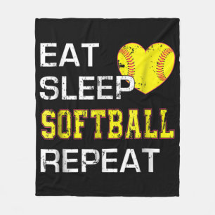 Softball Eat Sleep Softball Repeat Fleece Blanket