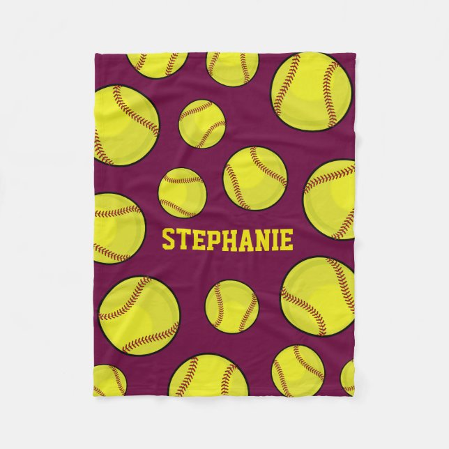 Softball Fan Custom Name Purple Fleece Blanket (Front)