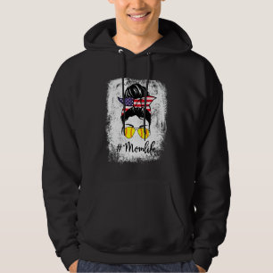Softball Fastpitch Mum Life Messy Bun American Fla Hoodie