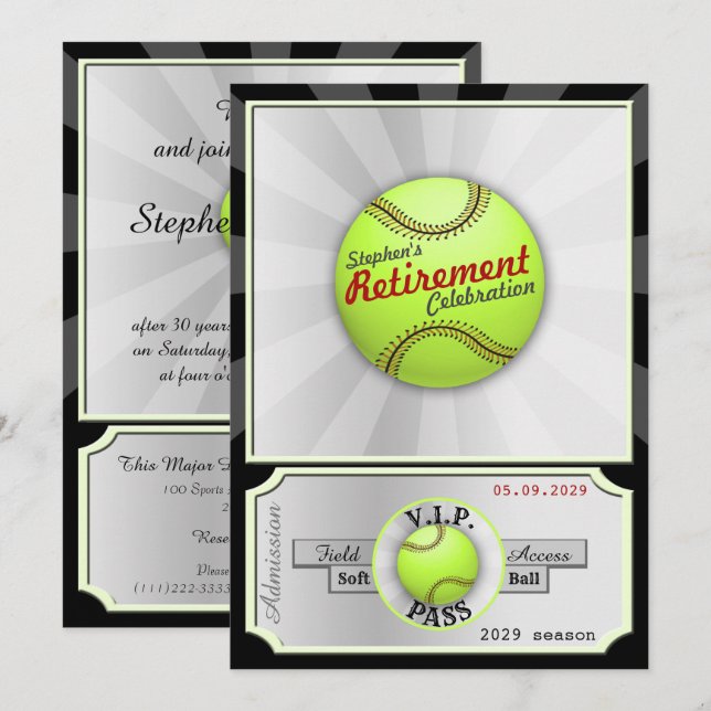 Softball Field Pass Retirement Party Invitation (Front/Back)