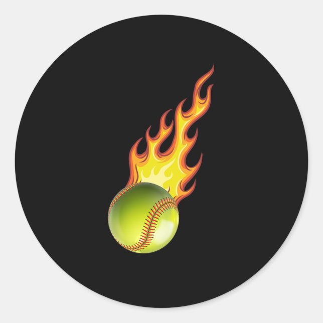 Softball Fire Ball Baseball Catcher Pitcher Gift Classic Round Sticker (Front)