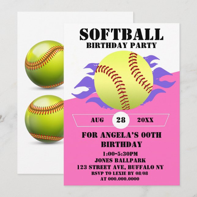 Softball Fire Birthday Party  (Front/Back)