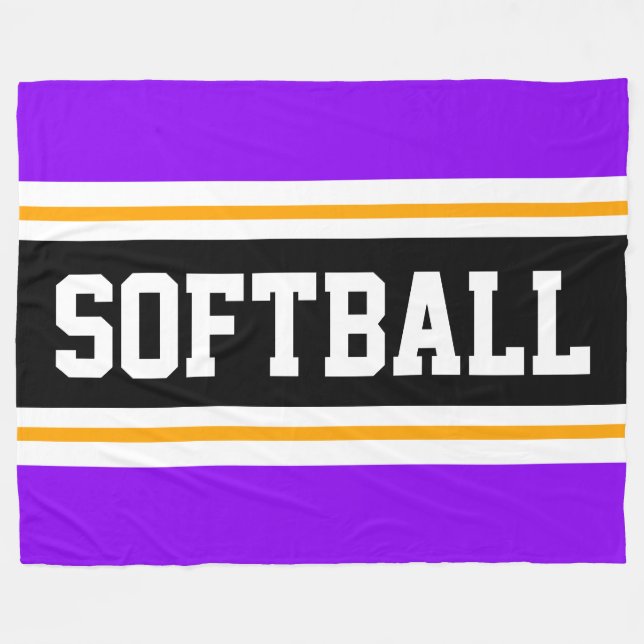 SOFTBALL Fun Bright Purple Black Athletic Stripes Fleece Blanket (Front (Horizontal))