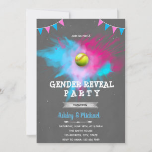 Softball gender reveal party invitation