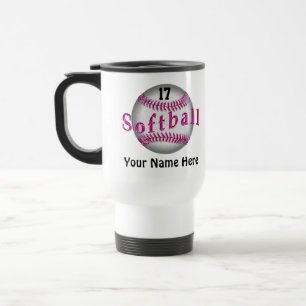 Softball Gifts Ideas for Girls with 4 Text Boxes Travel Mug