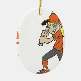 SOFTBALL GIRL BAT TEXT CERAMIC TREE DECORATION