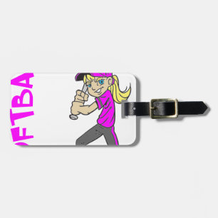 SOFTBALL GIRL BAT TEXT LUGGAGE TAG