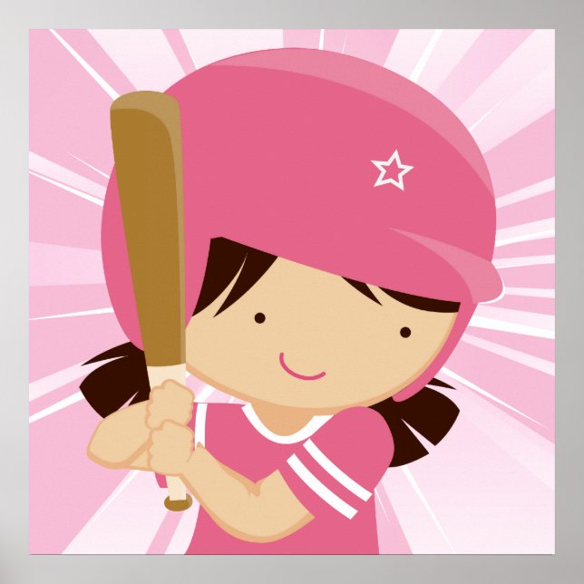 Softball Girl Batter in Pink and White Poster (Front)