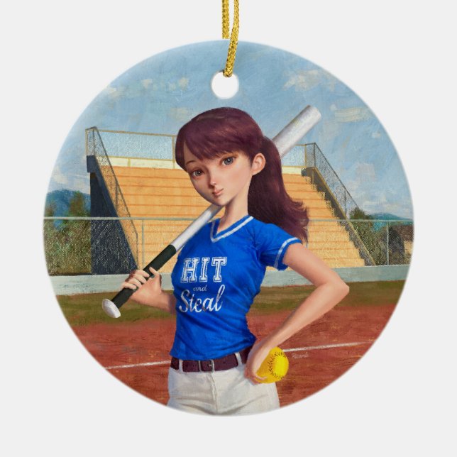 Softball Girl Ceramic Tree Decoration (Front)