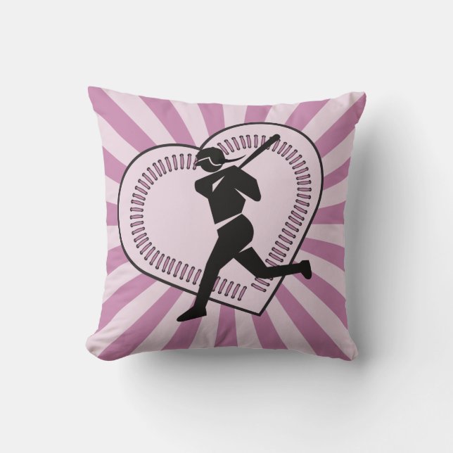 Softball Girl Cute Pink Sunburst Player Team Love Cushion (Front)