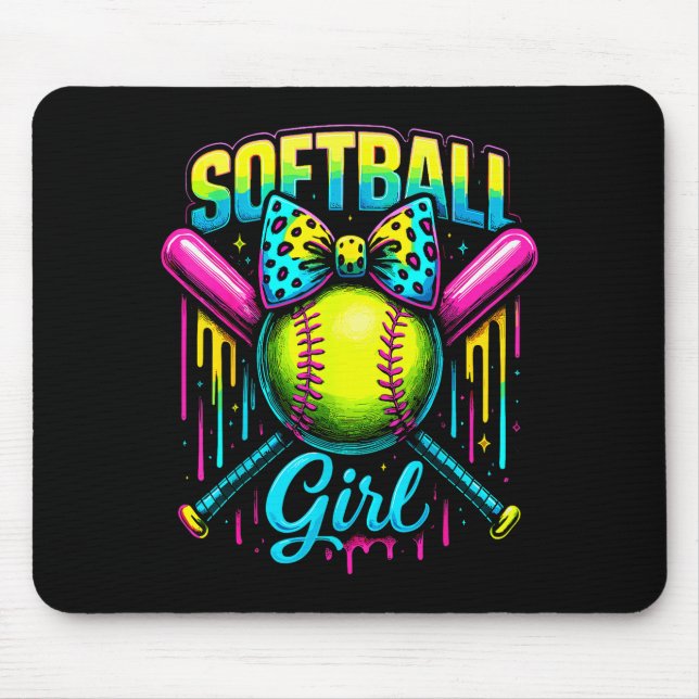 Softball Girl Drip Funny Softball Player  Mouse Mat (Front)
