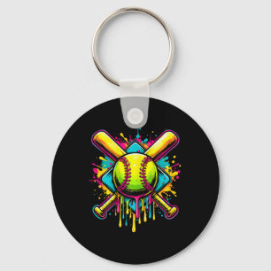 Softball Girl Ice Cream Softball Drip Key Ring