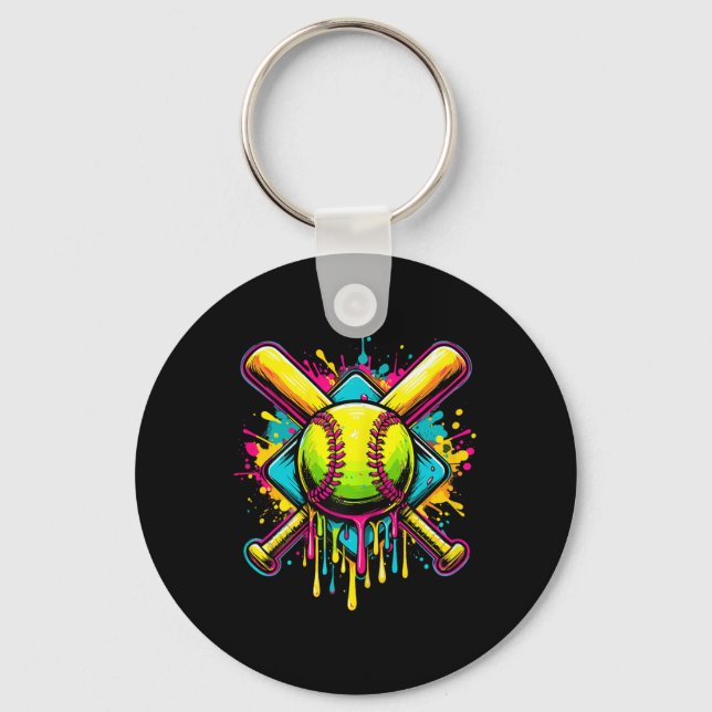 Softball Girl Ice Cream Softball Drip  Key Ring (Front)