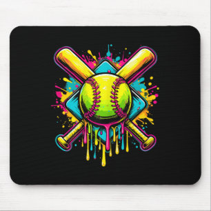 Softball Girl Ice Cream Softball Drip Mouse Mat