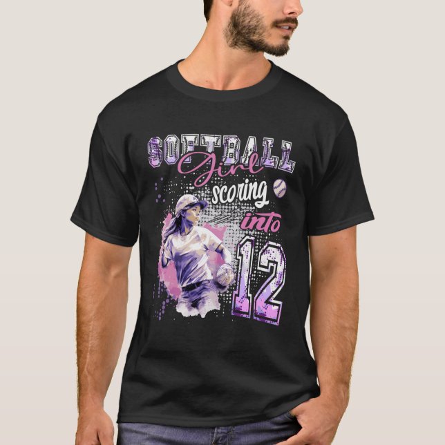 Softball Girl Scoring Into 12 - Ladies Birthday T-Shirt (Front)