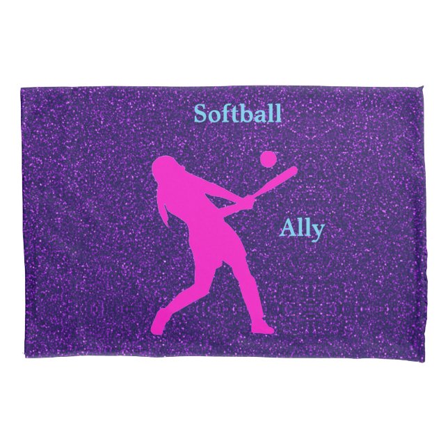Softball Girls Purple Sparkle Pillowcase (Front)