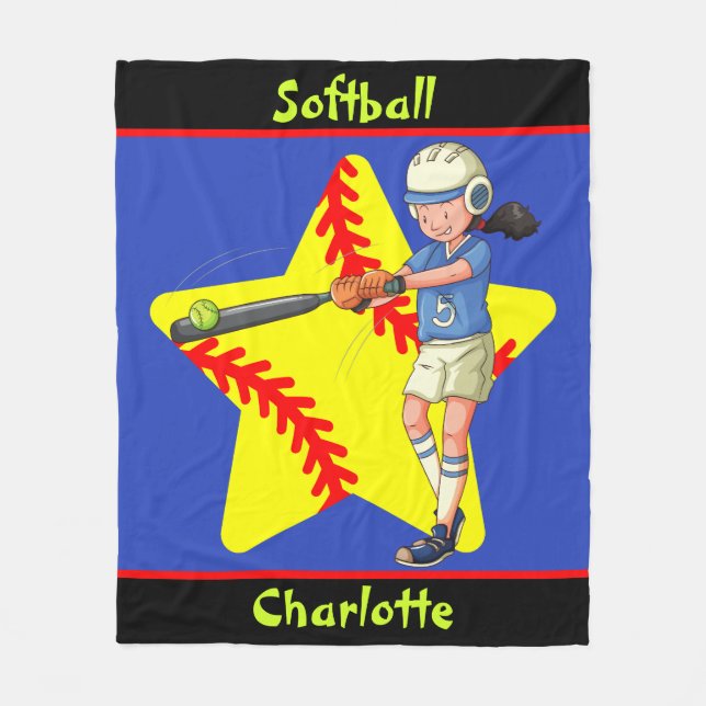  Softball Girls Star Batter Swing Personalised     Fleece Blanket (Front)