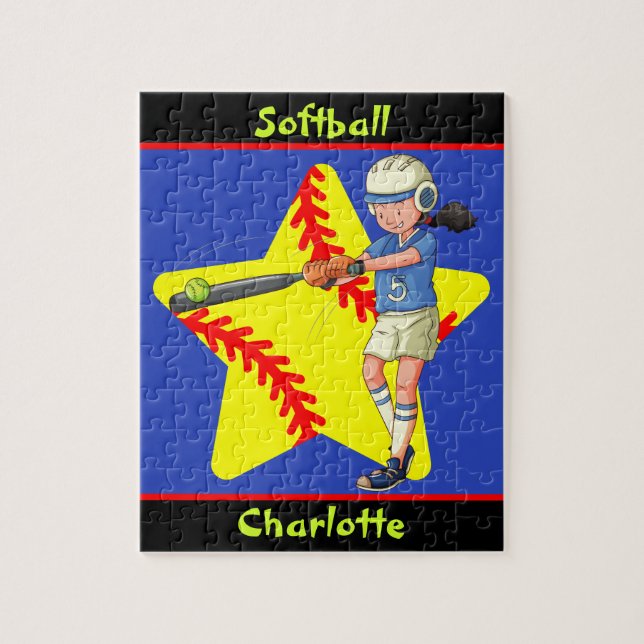  Softball Girls Star Batter Swing Personalised     Jigsaw Puzzle (Vertical)