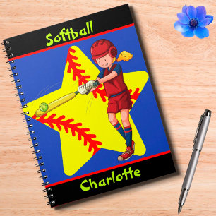  Softball Girls Star Batter Swing Personalised    Notebook