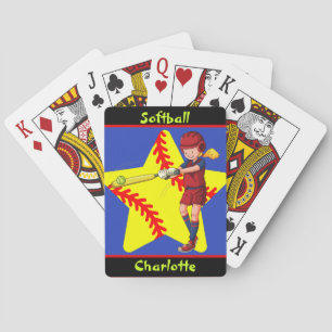  Softball Girls Star Batter Swing Personalised   Playing Cards