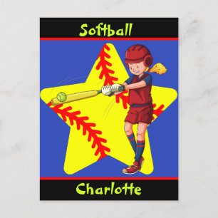  Softball Girls Star Batter Swing Personalised    Postcard