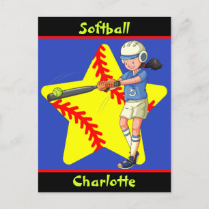  Softball Girls Star Batter Swing Personalised     Postcard