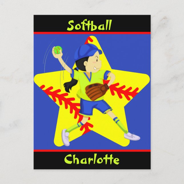  Softball Girls Star Pitcher Personalised    Postcard (Front)