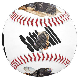 Softball Gloves Logo And Ball, White Softball