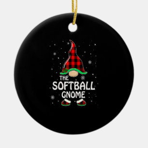 Softball Gnome Buffalo Plaid Matching Family Chris Ceramic Tree Decoration