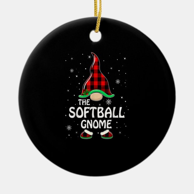 Softball Gnome Buffalo Plaid Matching Family Chris Ceramic Tree Decoration (Front)