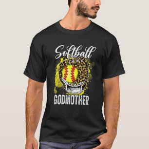 Softball Godmother Leopard Glove Game Day Mothers  T-Shirt