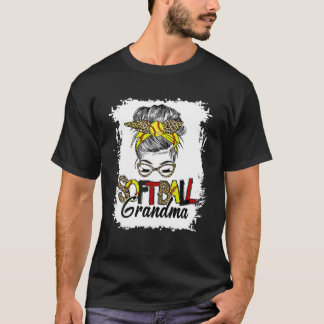 Softball Grandma Life With Leopard Messy Bun Mothe T-Shirt